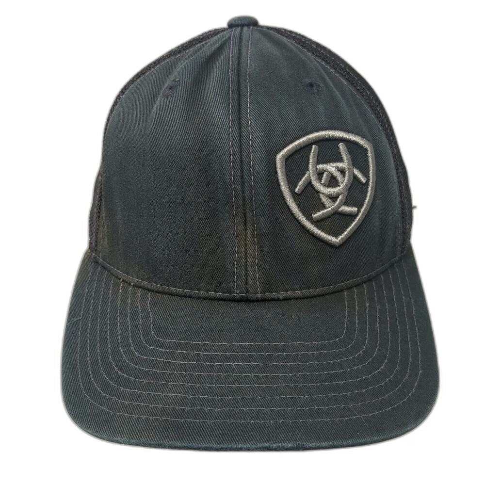 Ariat Trucker Hat Black One Size Shield Logo Mesh Back Snapback Flexfit Tech